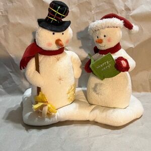 Hallmark Large Animated Musical Snowman Duo White‎ Red Plaid Hat Carolers Decor